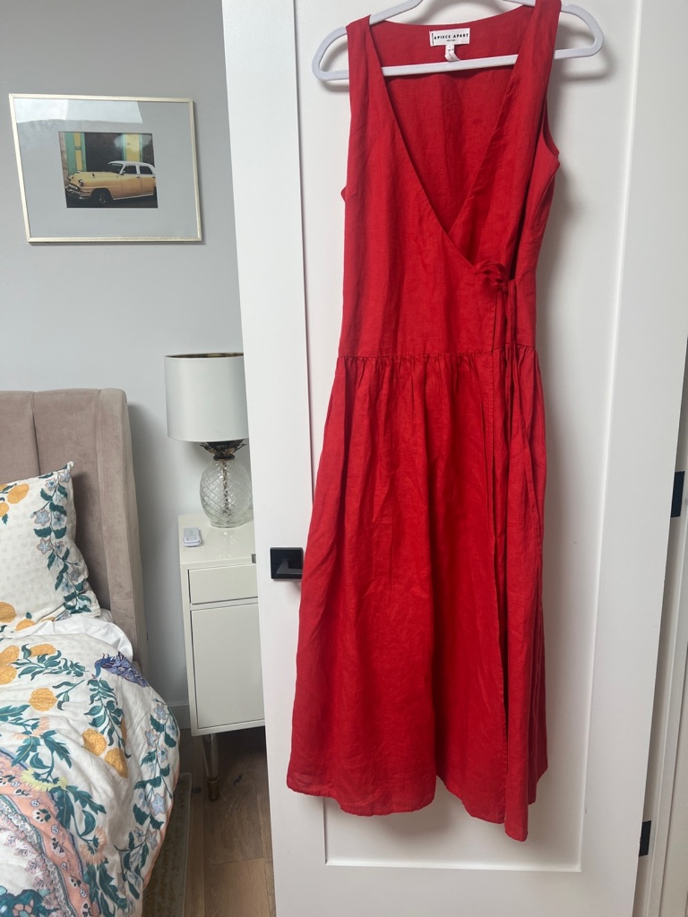 Apiece Apart Red Linen Wrap low cut Maxi Dress